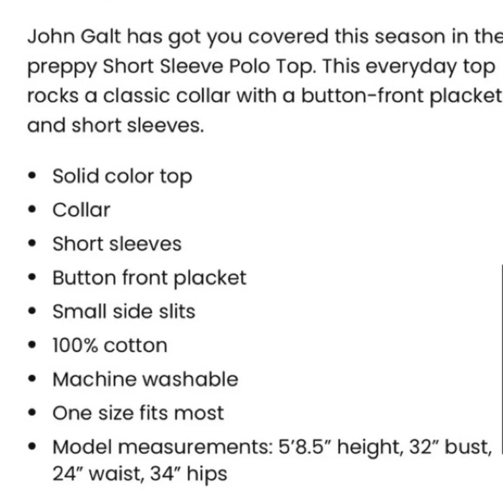 Cotton Polo John Galt : Brandy Melville Cotton Polo Short Sleeve Button Up Top - Picture 2 of 2